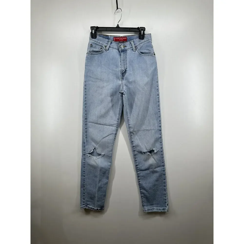Levi's 512 High Rise Slim Fit Tapered Jeans sz 6 M Blue Denim distressed stretch